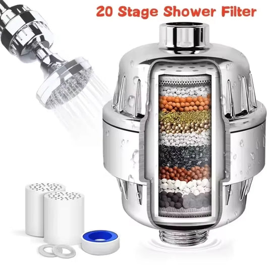 Shower head filter - Connects to existing shower head to remove chlorine, metals and contaminants that cause dry and damaged hair as well as dry and itchy skin.