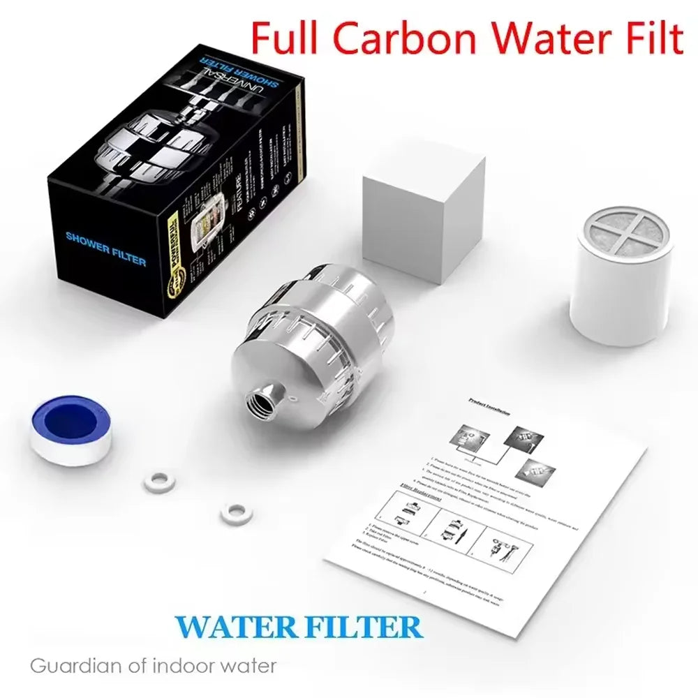 Shower head filter - Connects to existing shower head to remove chlorine, metals and contaminants that cause dry and damaged hair as well as dry and itchy skin.