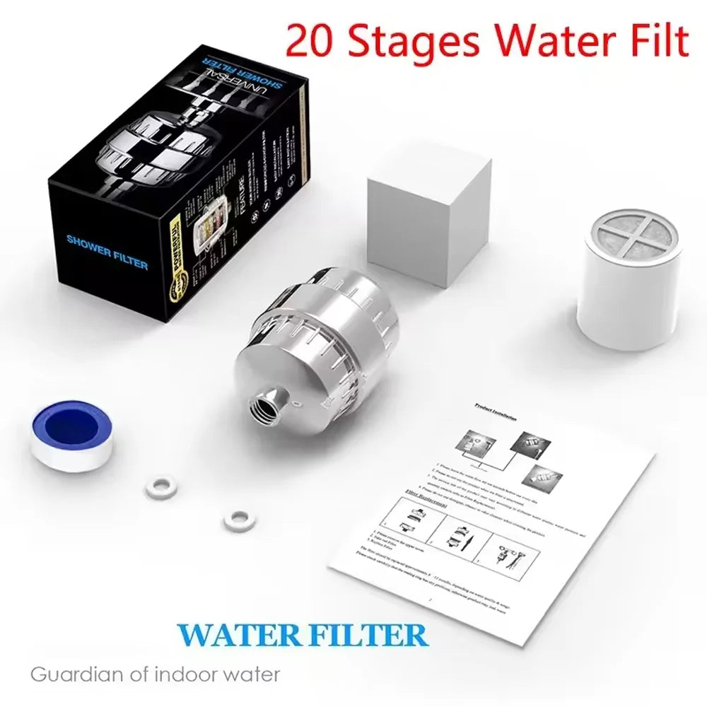 Shower head filter - Connects to existing shower head to remove chlorine, metals and contaminants that cause dry and damaged hair as well as dry and itchy skin.