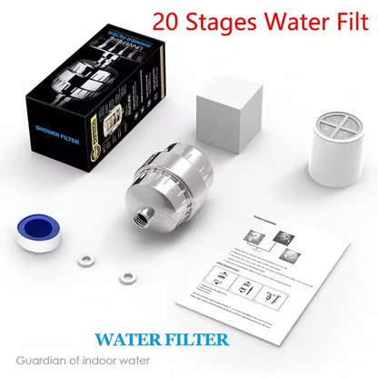 Shower head filter - Connects to existing shower head to remove chlorine, metals and contaminants that cause dry and damaged hair as well as dry and itchy skin.