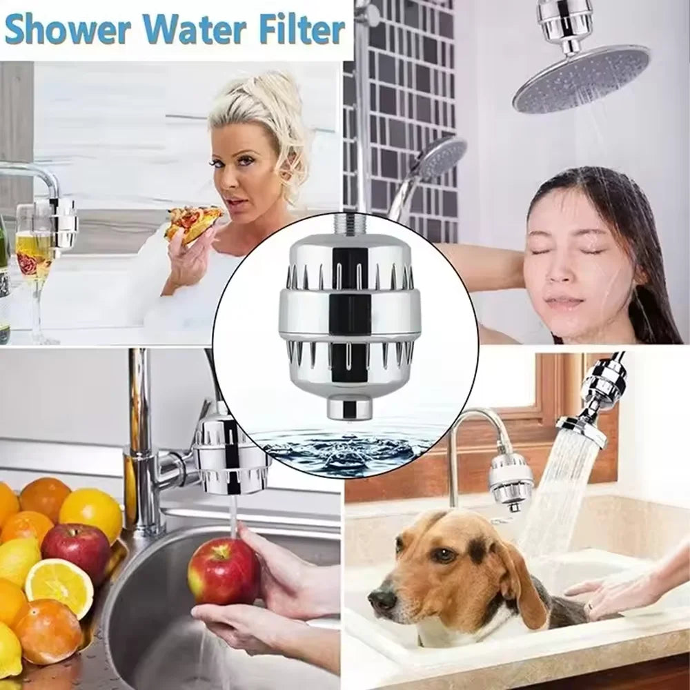 Shower head filter - Connects to existing shower head to remove chlorine, metals and contaminants that cause dry and damaged hair as well as dry and itchy skin.